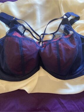 Elomi Navy and Strappy Mesh Underwire Bra with Decorative Front Ties